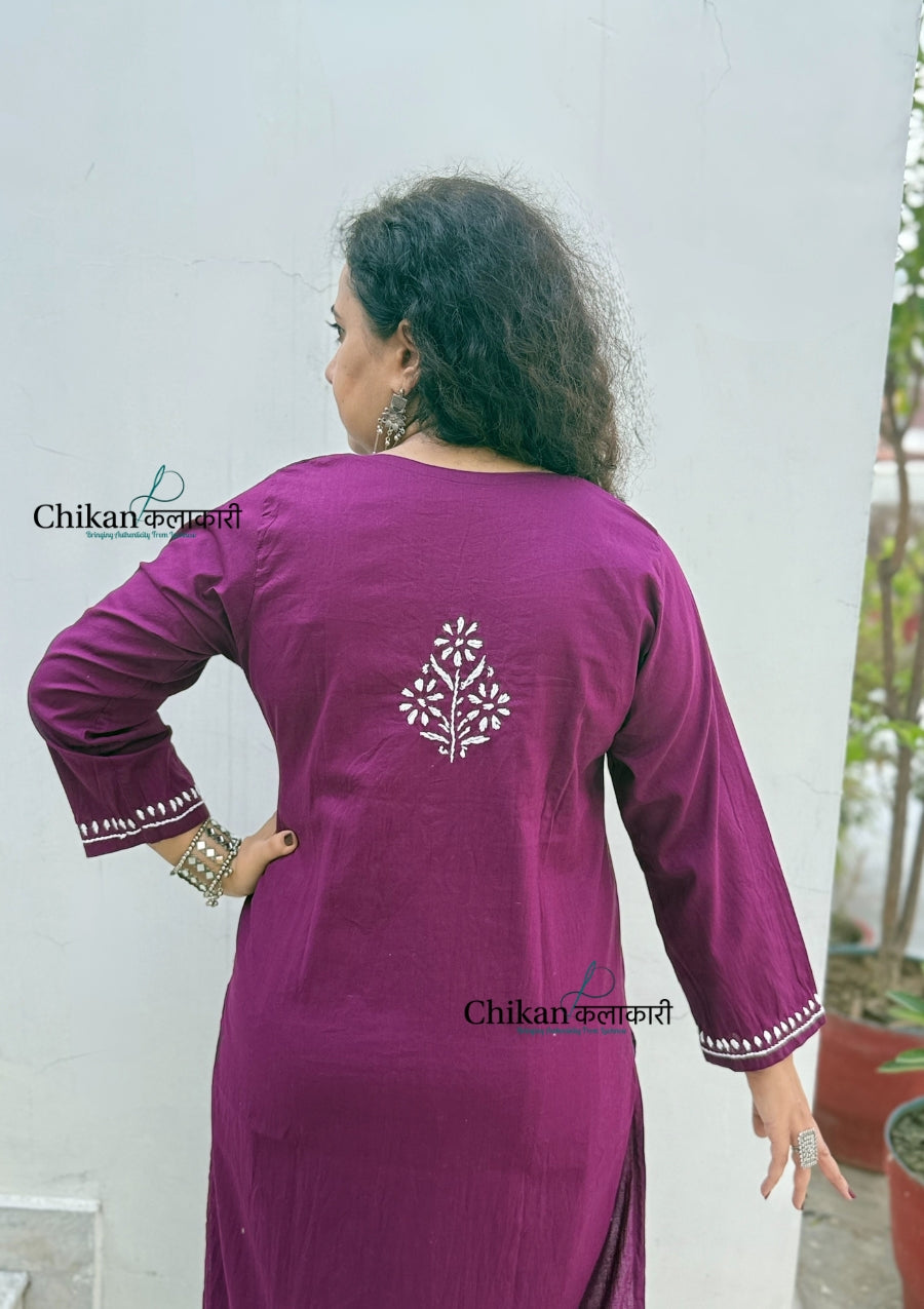 Geet Cotton Chikankari Kurti - Wine
