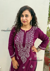 Geet Cotton Chikankari Kurti - Wine