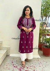Geet Cotton Chikankari Kurti - Wine