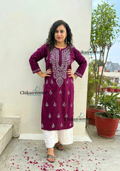 Geet Cotton Chikankari Kurti - Wine
