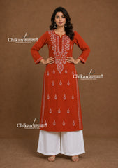 Geet Cotton Chikankari Kurti - Rust
