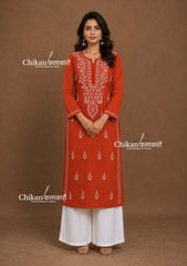 Geet Cotton Chikankari Kurti - Rust