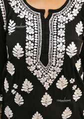 Gul Short Chikankari Kurti - Black