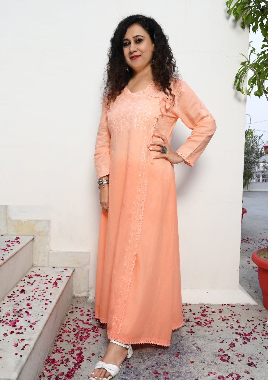 Hana Cotton Chikankari Kurti | lucknow chikan kurti | lakhnavi kurta | chicken curry kurti | house of chikankari