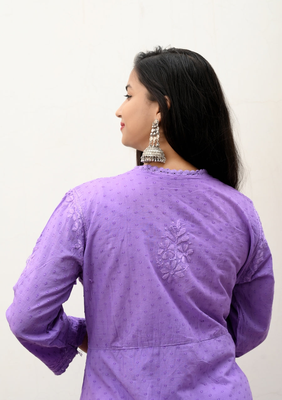 Hana Cotton Purple Chikan Kurta | chicken curry kurti | lakhnavi kurta | lucknowi chikankari kurti | chikankari kurti cotton