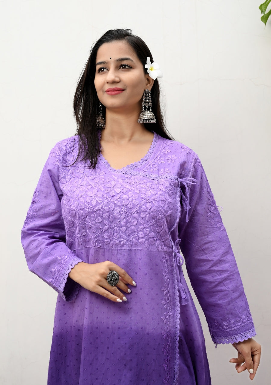 Hana Cotton Purple Chikan Kurti | chicken curry kurta | lakhnavi kurti | lucknowi chikankari kurti | chikankari cotton kurtas