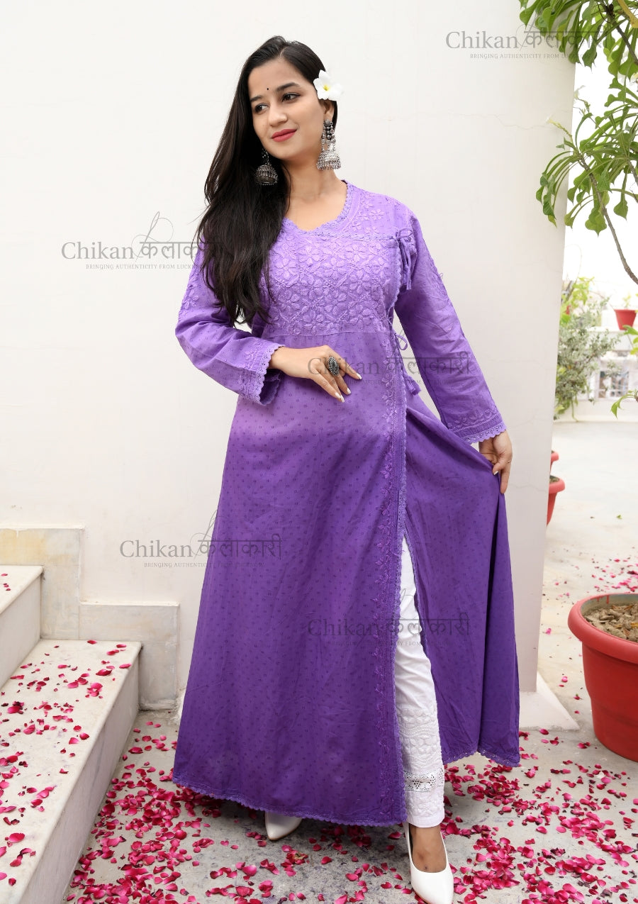 Hana Cotton Purple Chikankari Kurta | chicken curry kurta | lakhnavi kurti | chicken curry kurti | lucknow chikan kurti