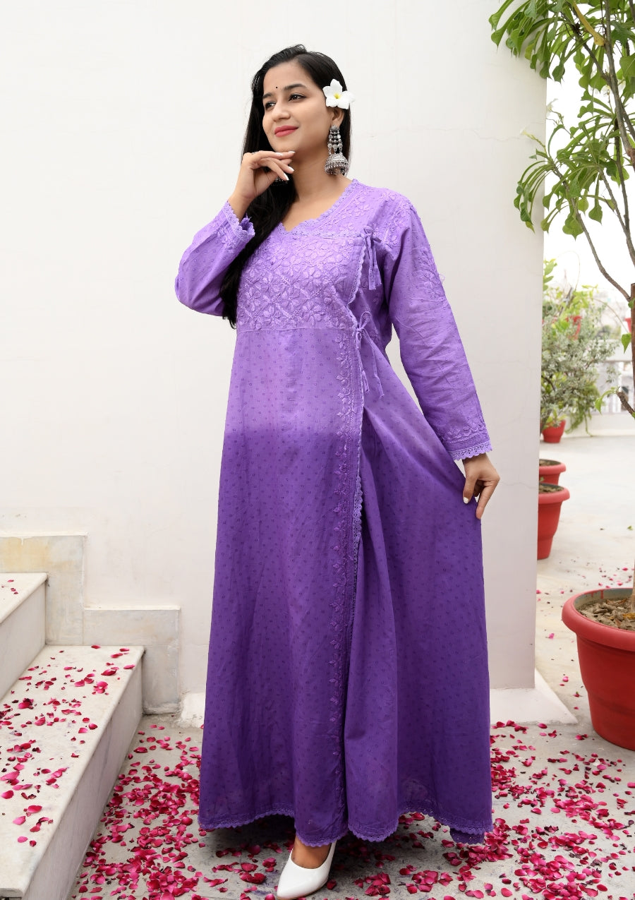 Hana Cotton Purple Chikankari Kurti | house of chikankari | lakhnavi kurta | chicken curry kurti | lucknowi chikan kurta