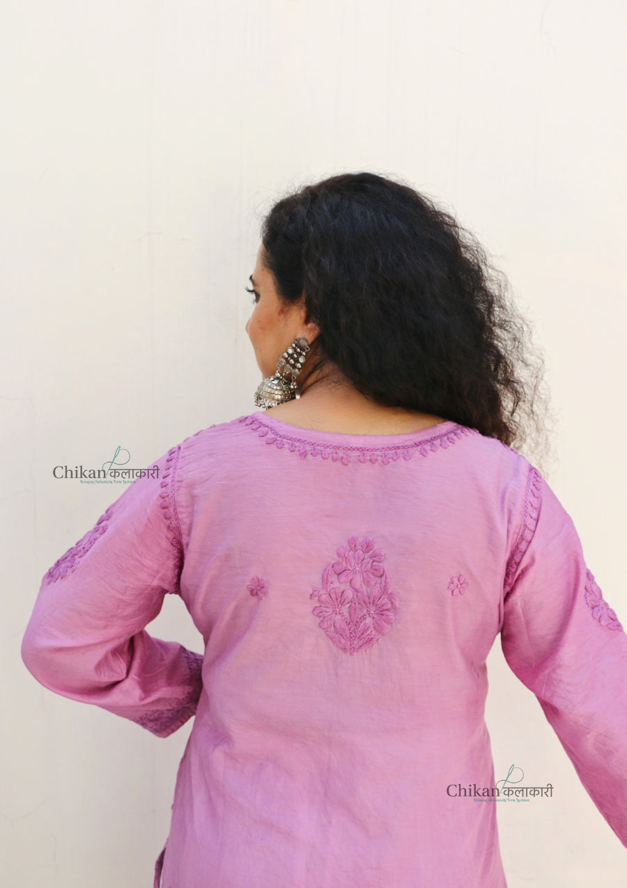 Hania Chanderi Chikankari Kurti - Purple