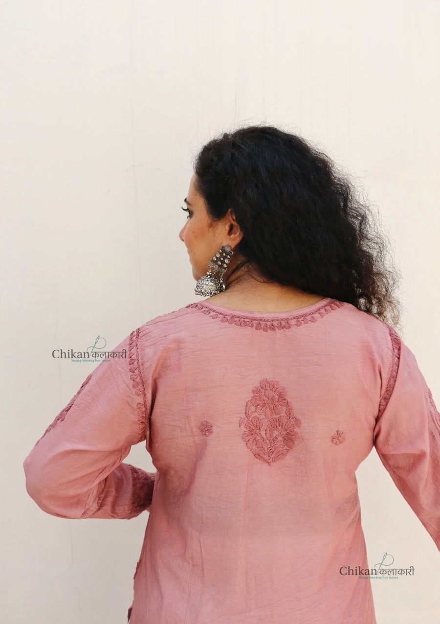 Hania Chanderi Chikankari Kurti - Brown