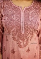 Hania Chanderi Chikankari Kurti - Brown