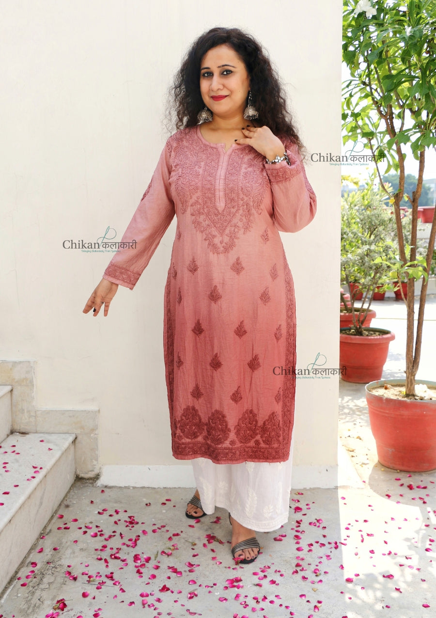 Hania Chanderi Chikankari Kurti - Brown