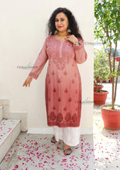 Hania Chanderi Chikankari Kurti - Brown