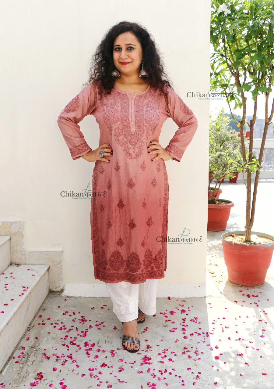 Hania Chanderi Chikankari Kurti - Brown