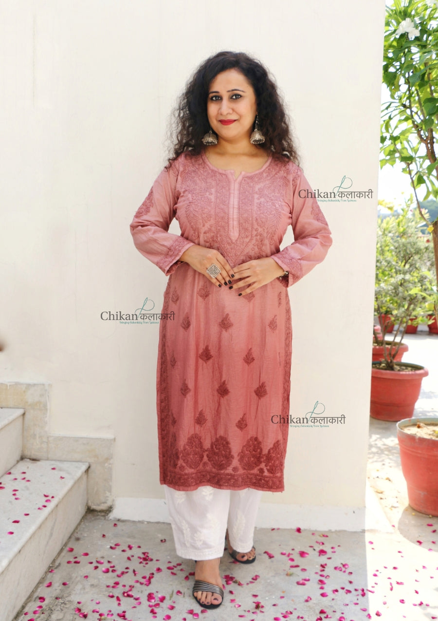 Hania Chanderi Chikankari Kurti - Brown