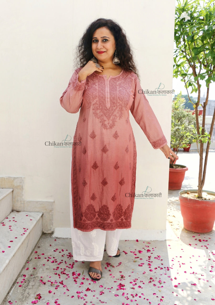 Hania Chanderi Chikankari Kurti - Brown