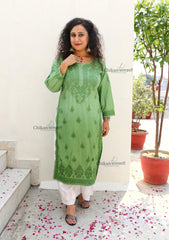 Hania Chanderi Chikankari Kurti - Green