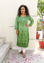 Hania Chanderi Chikankari Kurti - Green