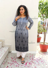 Hania Chanderi Chikankari Kurti - Grey