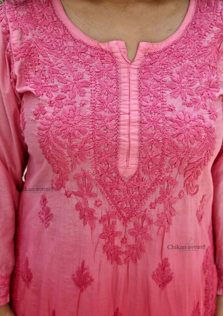 Hania Chanderi Chikankari Kurti - Pink