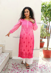 Hania Chanderi Chikankari Kurti - Pink