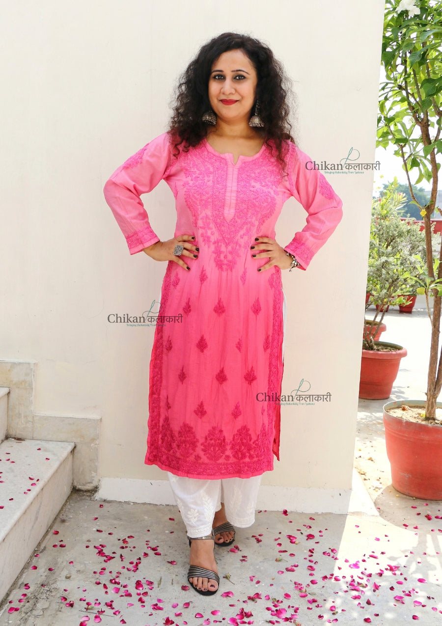 Hania Chanderi Chikankari Kurti - Pink