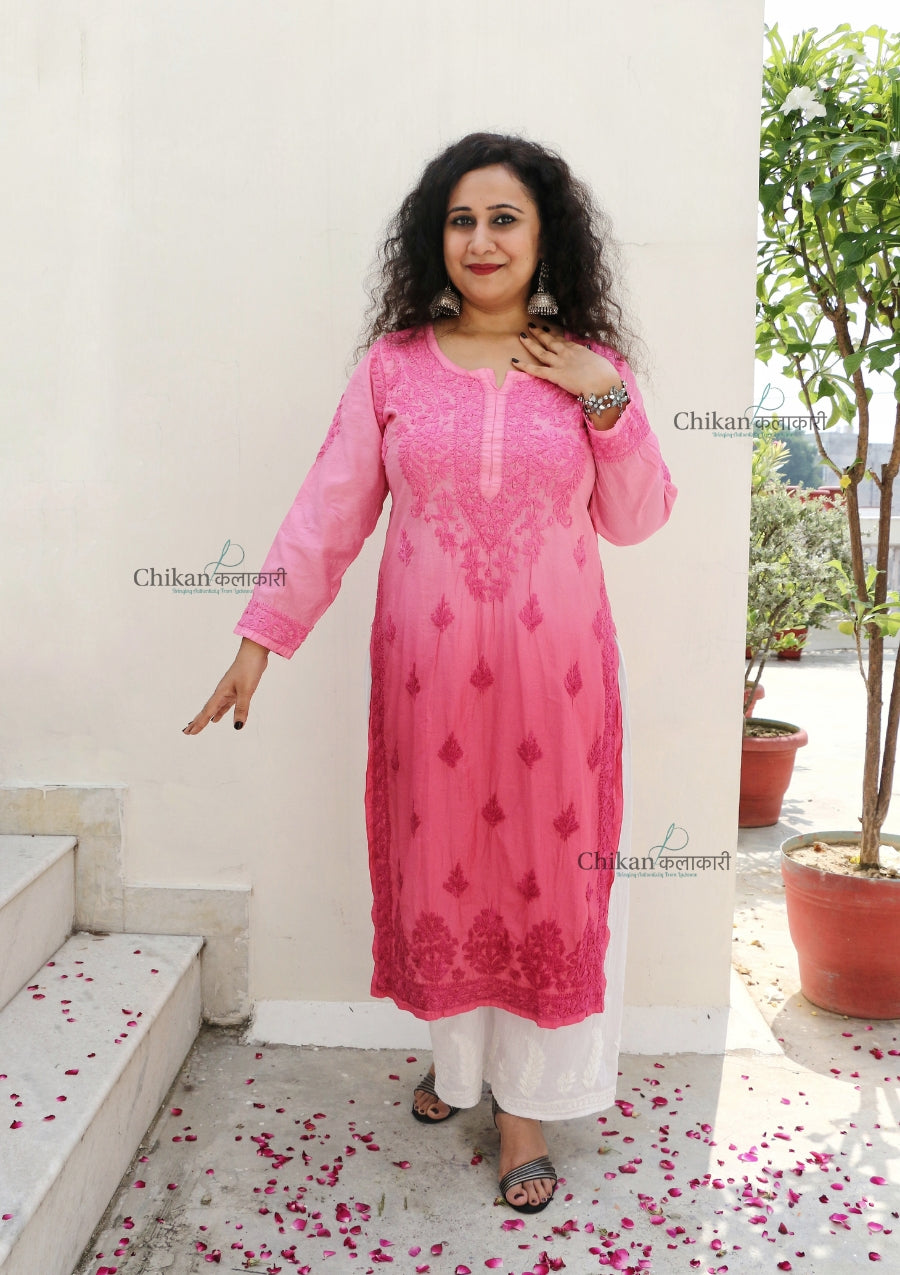 Hania Chanderi Chikankari Kurti - Pink