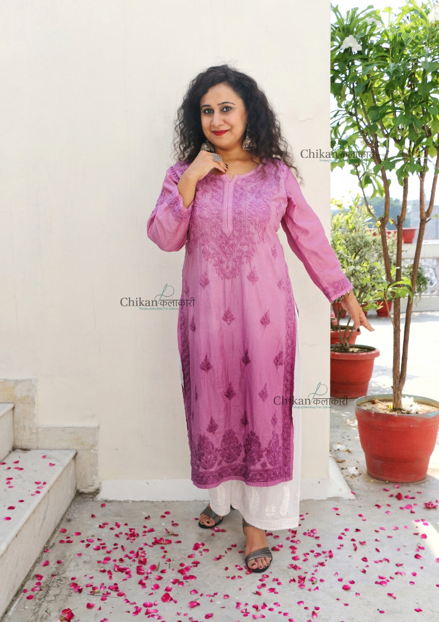 Hania Chanderi Chikankari Kurti - Purple