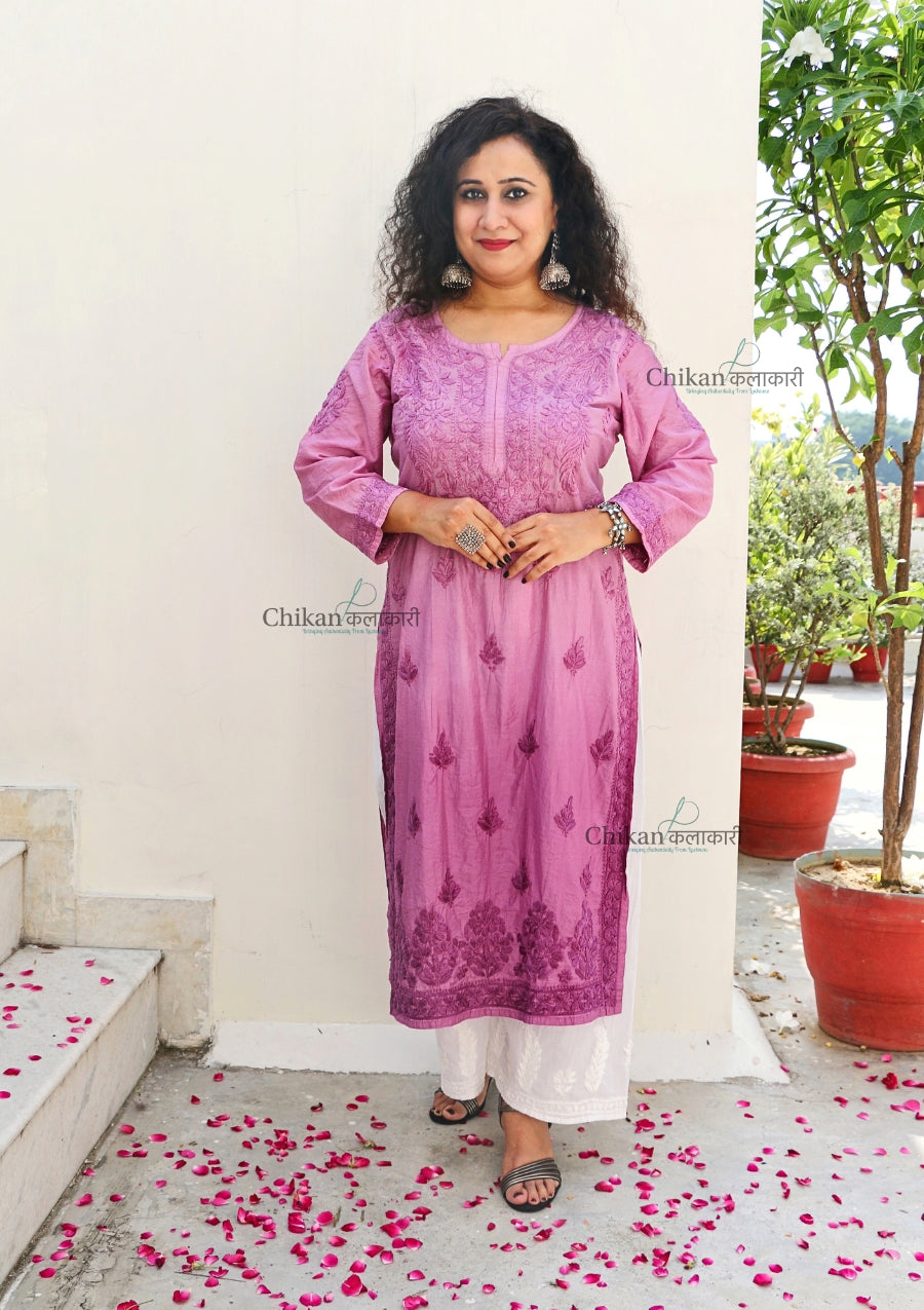 Hania Chanderi Chikankari Kurti - Purple