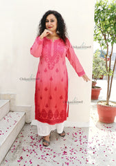 Hania Chanderi Chikankari Kurti - Red