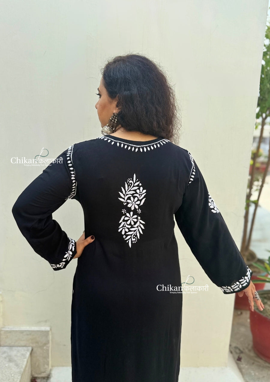 Haseena Modal Chikankari Kurti - Black