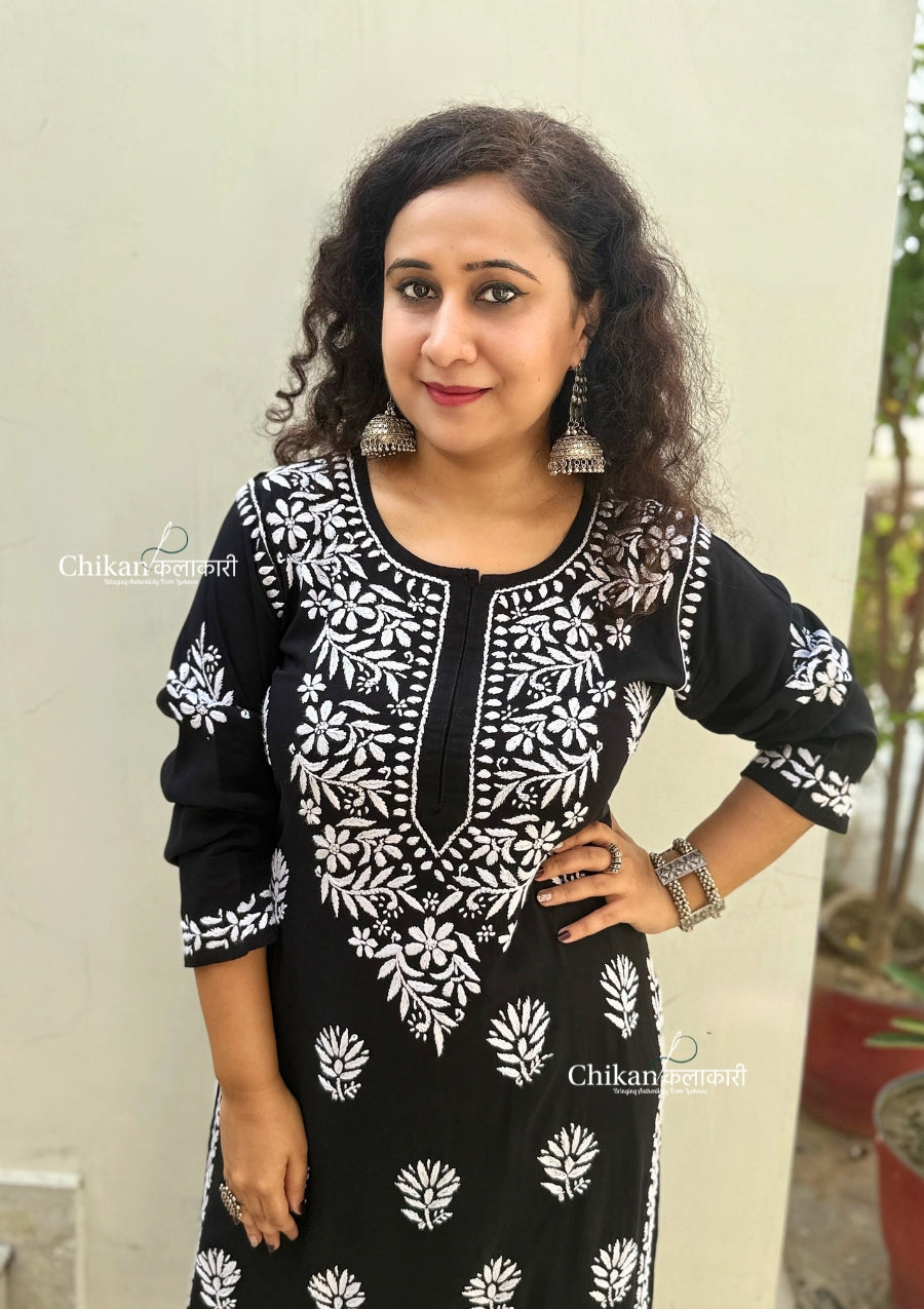 Haseena Modal Chikankari Kurti - Black