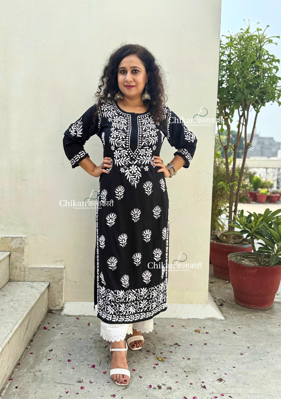 Haseena Modal Chikankari Kurti - Black