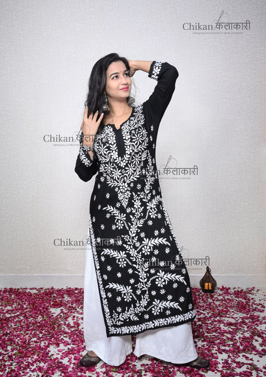 Heena Modal Chikankari Kurti | chicken curry kurti | lakhnavi kurta | lucknowi chikankari kurti | black chikankari kurti