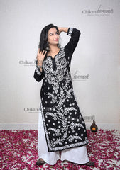 Heena Modal Chikankari Kurti | chicken curry kurti | lakhnavi kurta | lucknowi chikankari kurti | black chikankari kurti