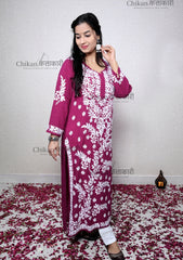 Heena Modal Magenta Chikankari Kurta | chicken curry kurti | lakhnavi kurta | lucknowi chikan kurti | lucknowi chikan kurta