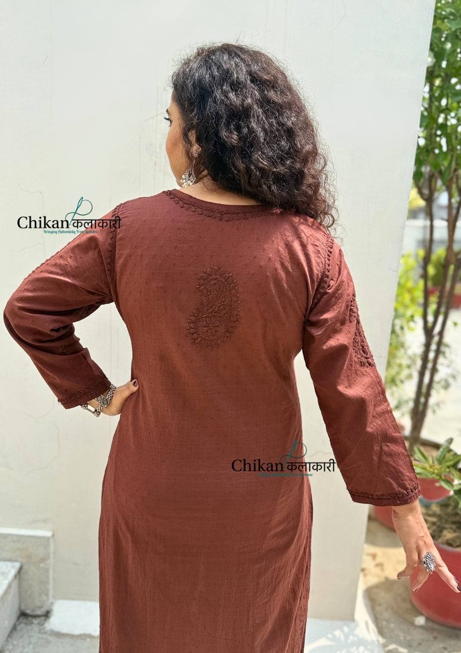 Heer Cotton Chikankari Kurti Set - Brown