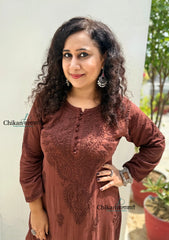 Heer Cotton Chikankari Kurti Set - Brown