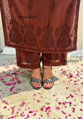 Heer Cotton Chikankari Kurti Set - Brown