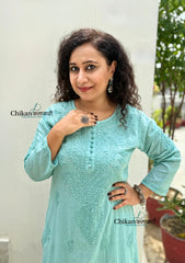 Heer Cotton Chikankari Kurti Set - English Green