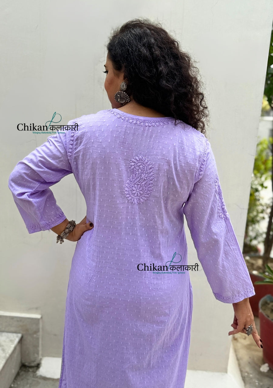 Heer Cotton Chikankari Kurti Set - Lavender