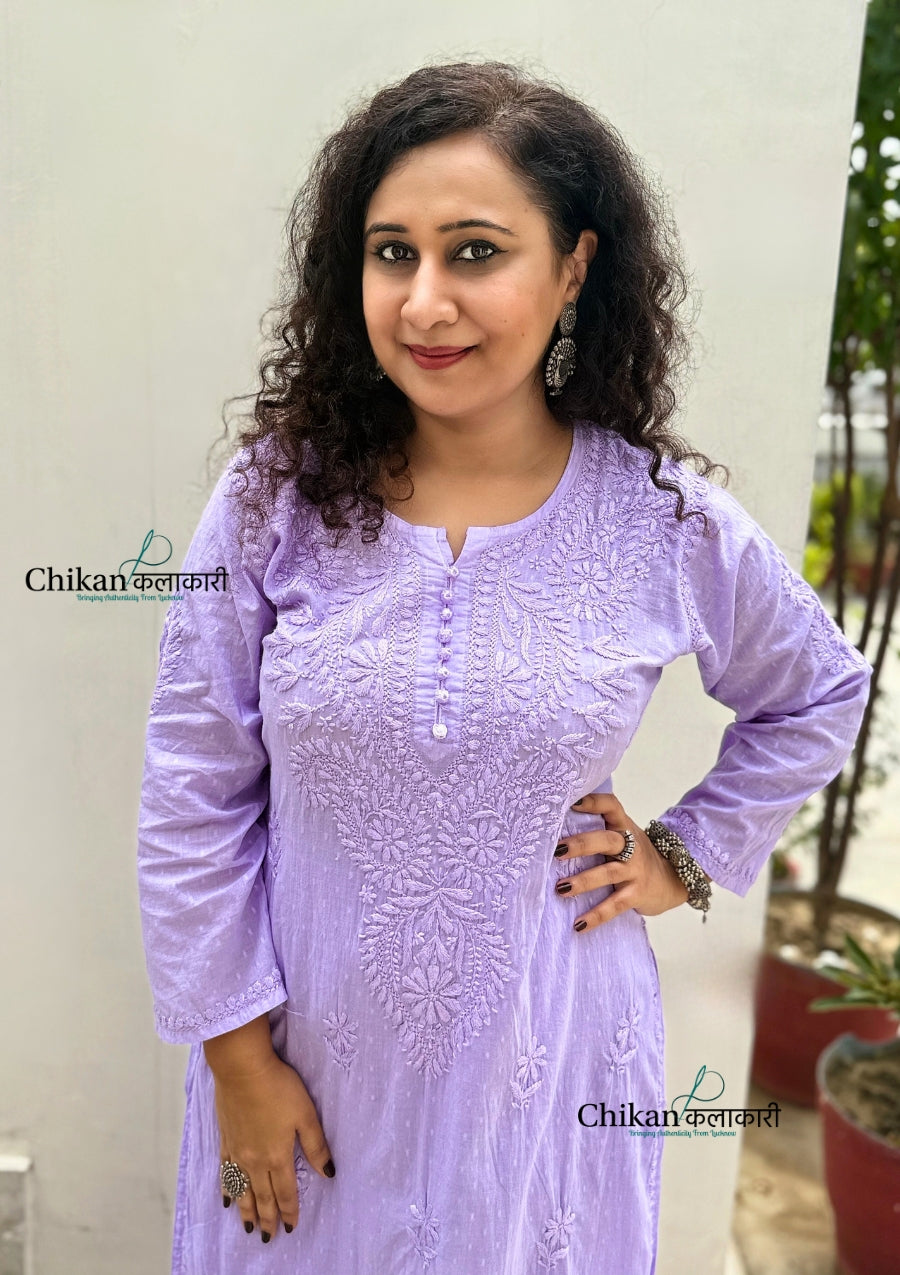 Heer Cotton Chikankari Kurti Set - Lavender