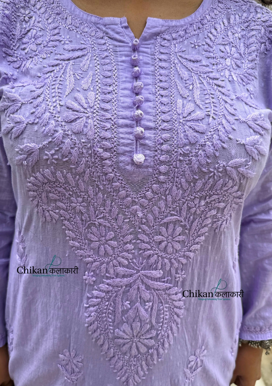 Heer Cotton Chikankari Kurti Set - Lavender