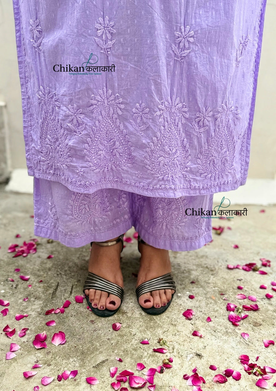 Heer Cotton Chikankari Kurti Set - Lavender