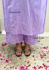 Heer Cotton Chikankari Kurti Set - Lavender