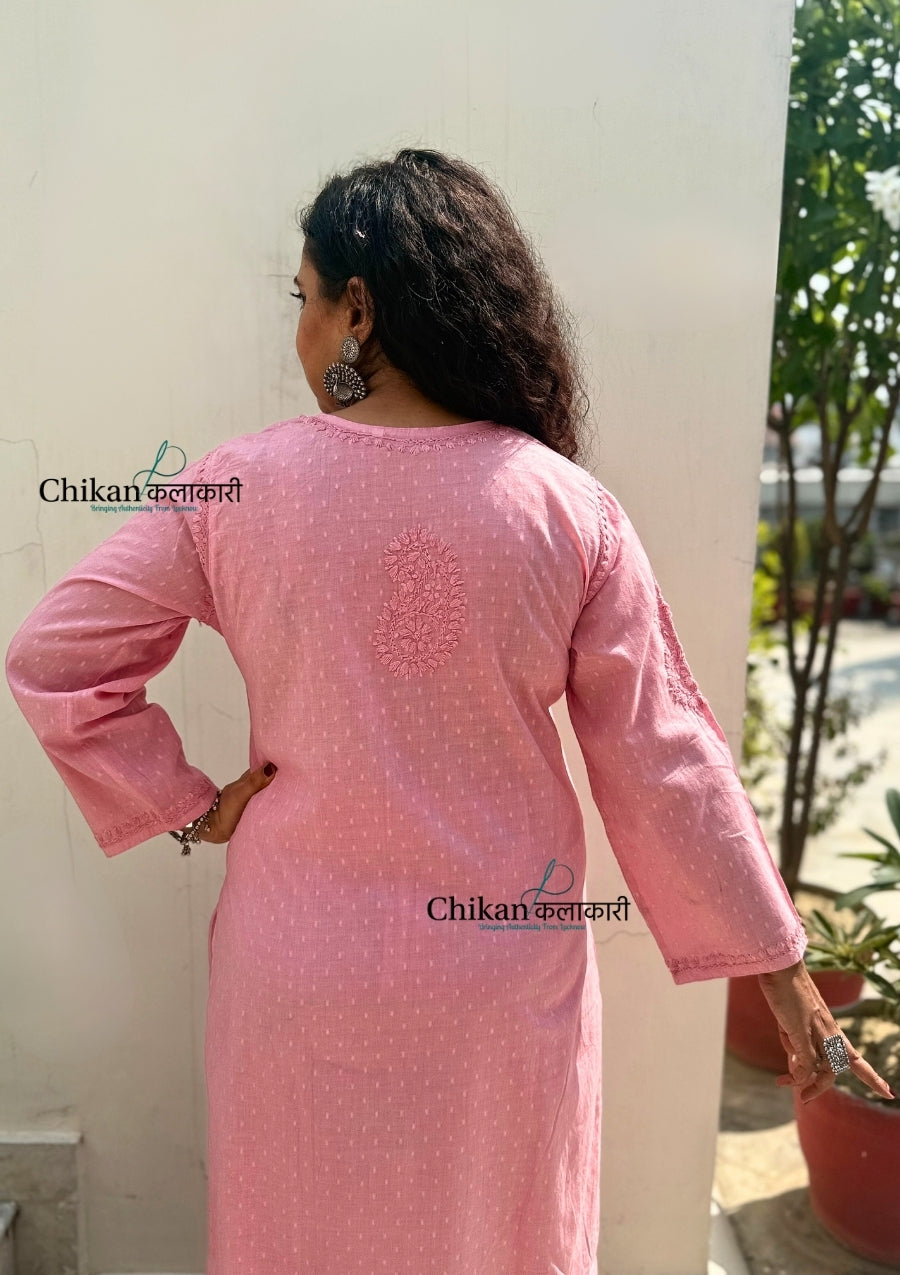 Heer Cotton Chikankari Kurti Set - Pastel Pink