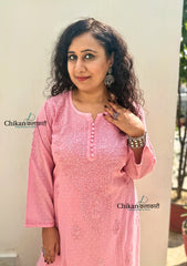 Heer Cotton Chikankari Kurti Set - Pastel Pink