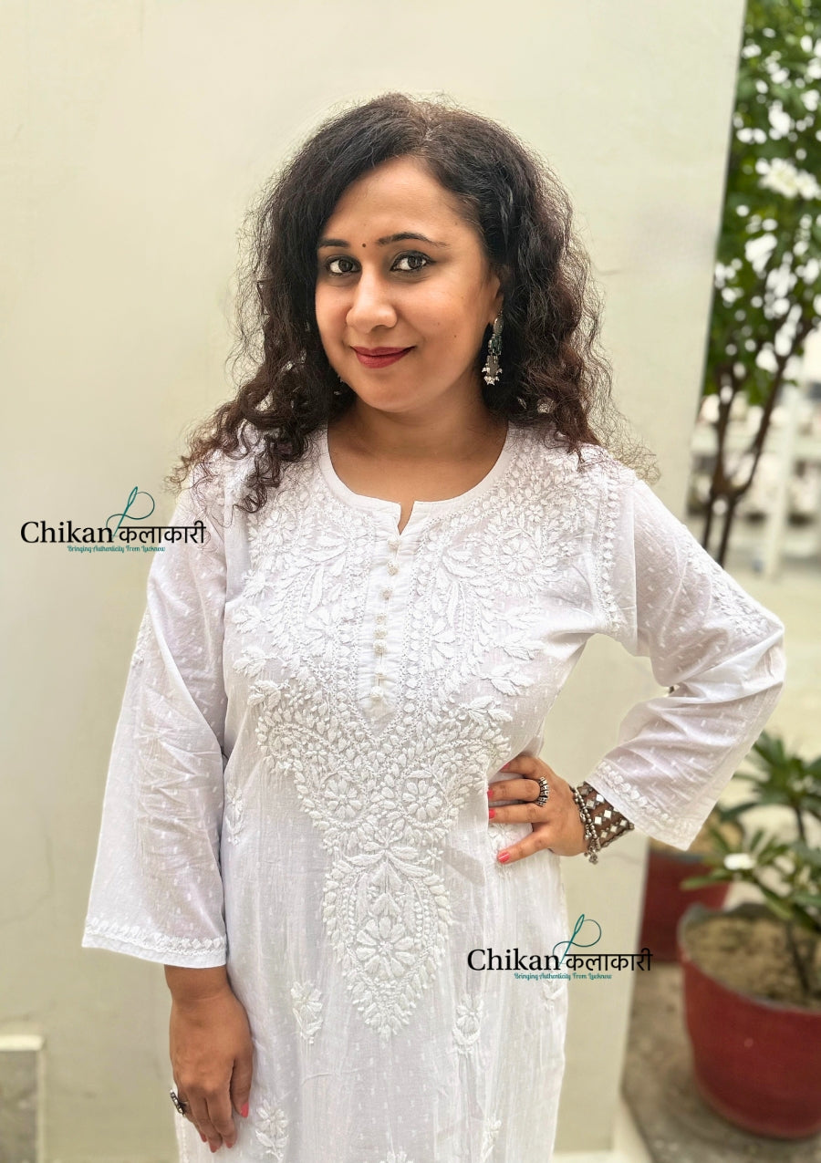 Heer Cotton Chikankari Kurti Set - White