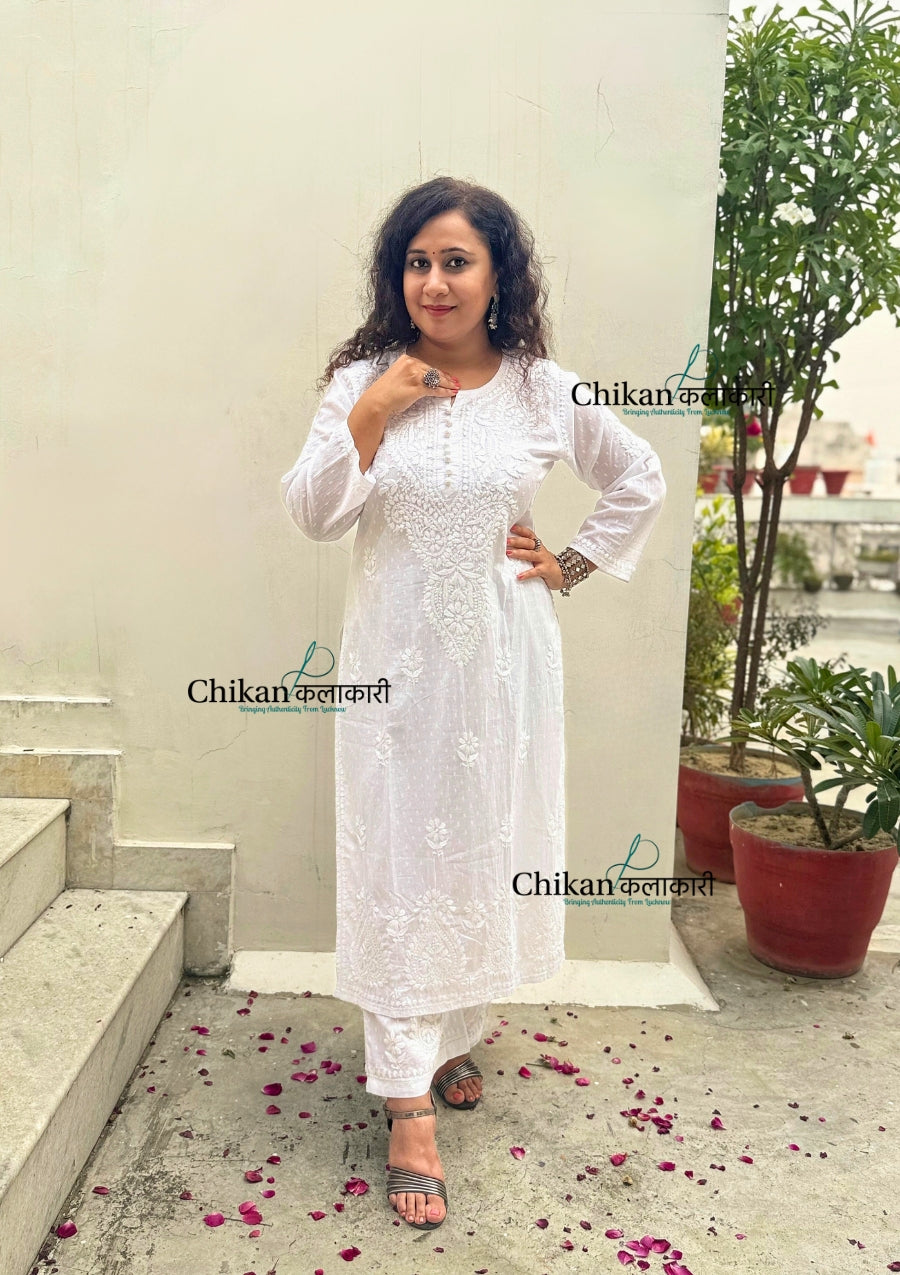 Heer Cotton Chikankari Kurti Set - White