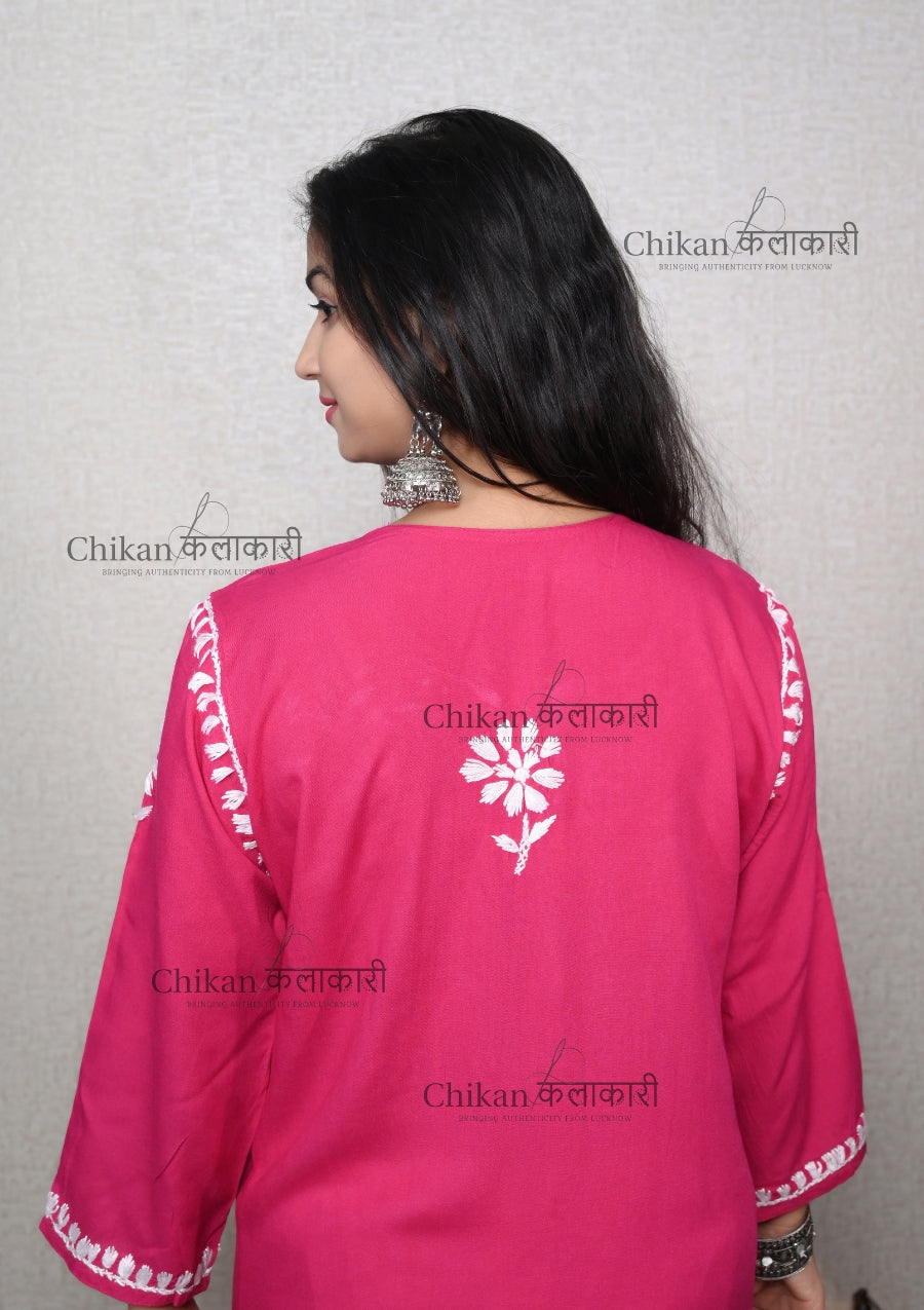 Hoor Modal Magenta Chikankari Kurta  | lucknowi chikan kurti | lakhnavi kurta | chicken curry kurti | lakhnavi kurti